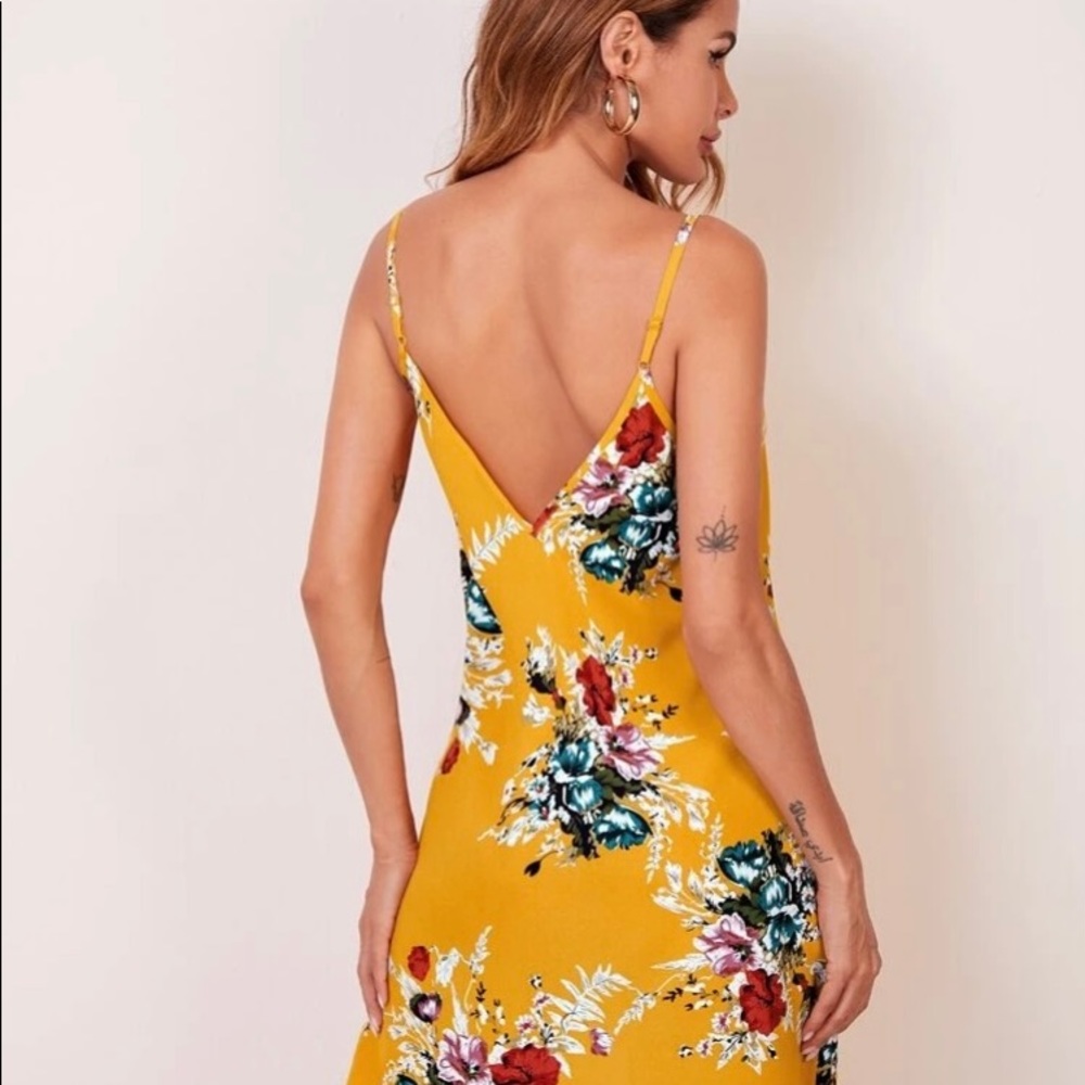 Double V Neck Floral Print Cami Dress